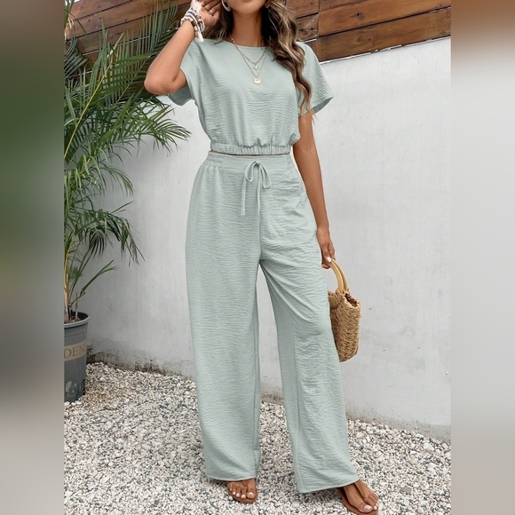 Women's Pants Set Loose Texture Solid Color Casual Two Piece Suit - Picture 3 of 6